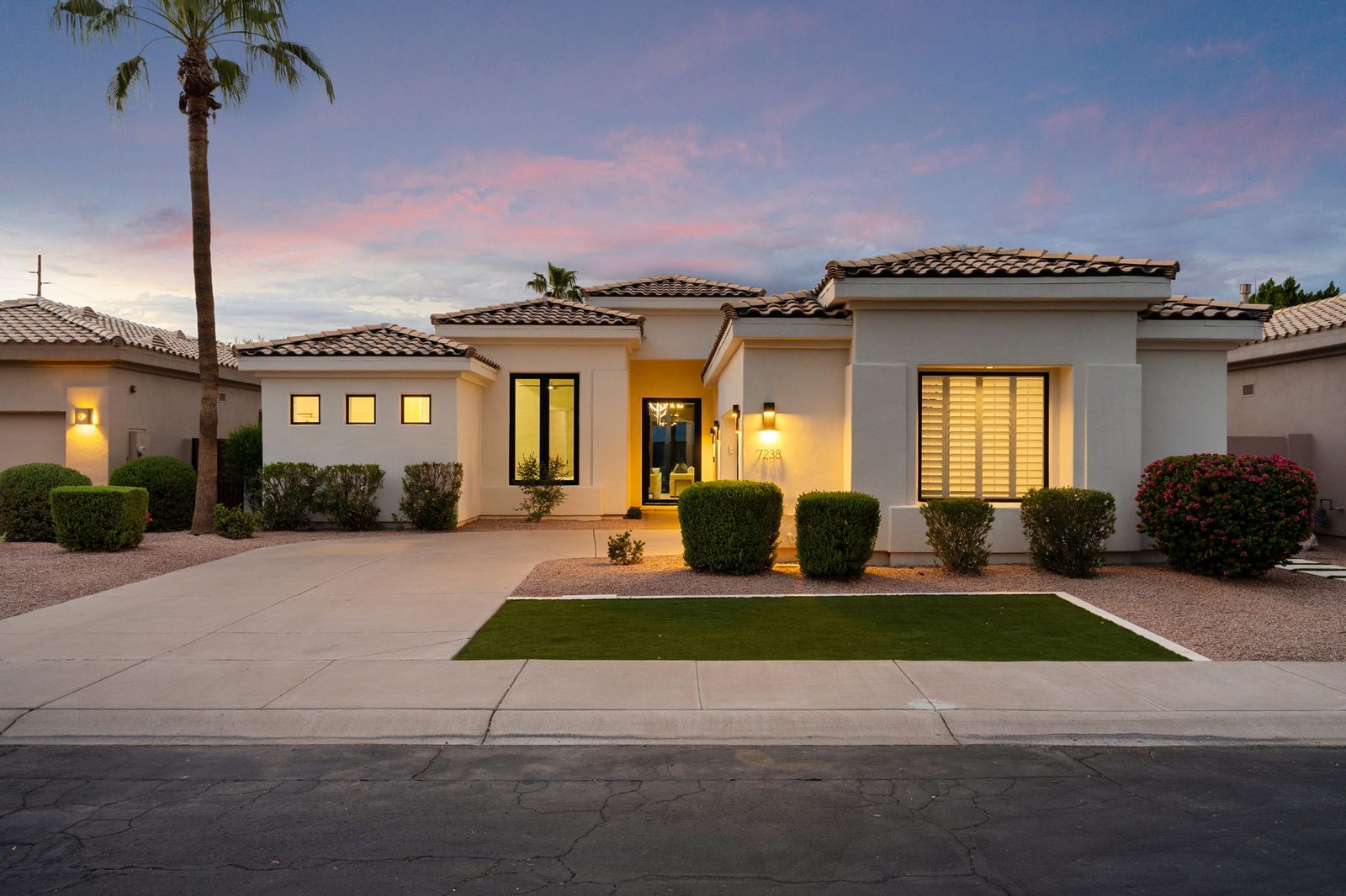 7238 E Lupine Avenue, front elevation at dusk