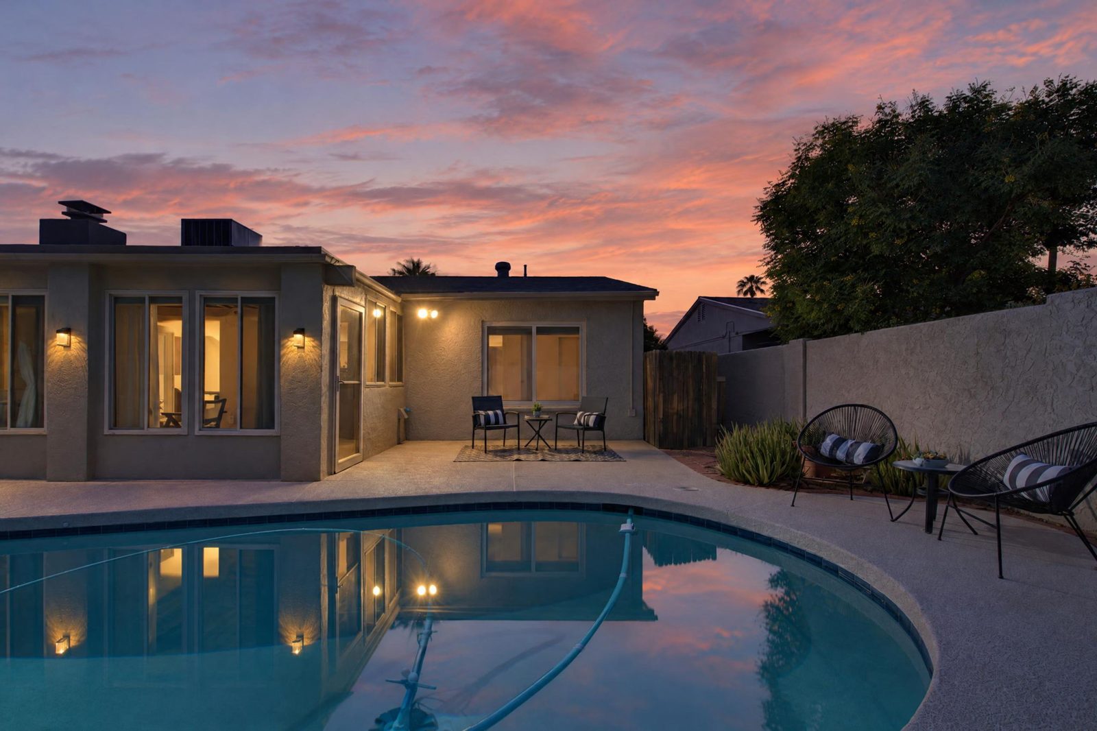 Pool at dusk at 7513 N Via De Manana